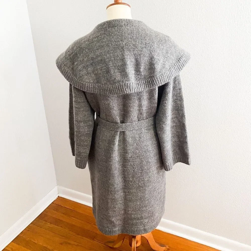 Vintage Wool Mohair Long Sweater Coat Grey - Picture 7 of 8
